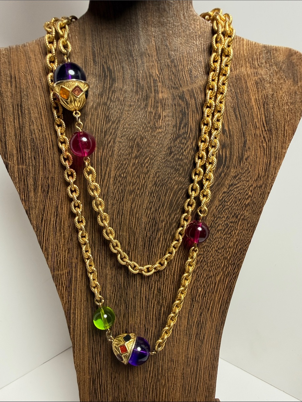 Liz Claiborne Gold-Tone Chain Necklace with Red, Green, Purple and Orange Beads